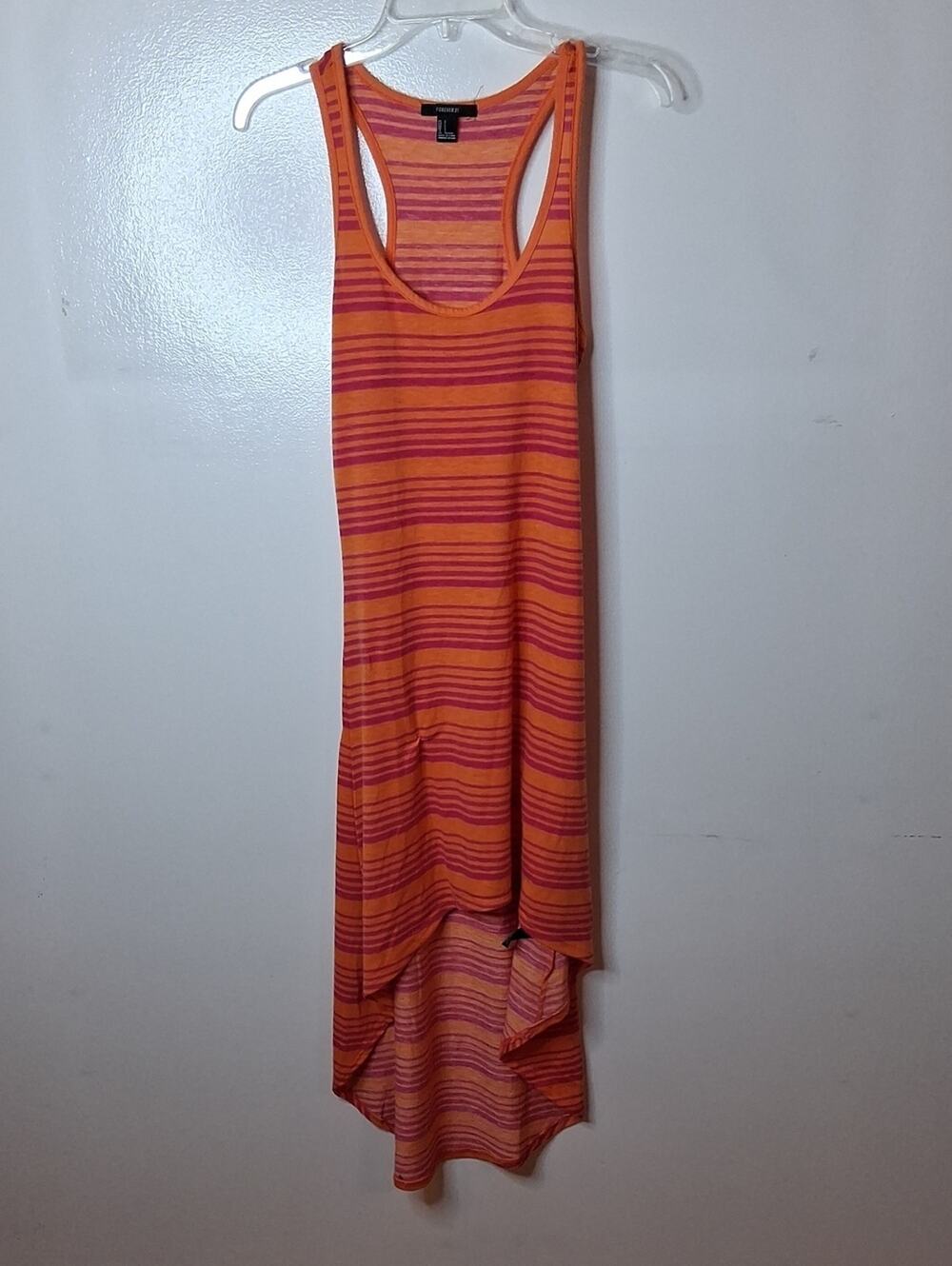 Forever 21 Women's Size Small Orange and Pink Striped Sleeveless Dress. Summer